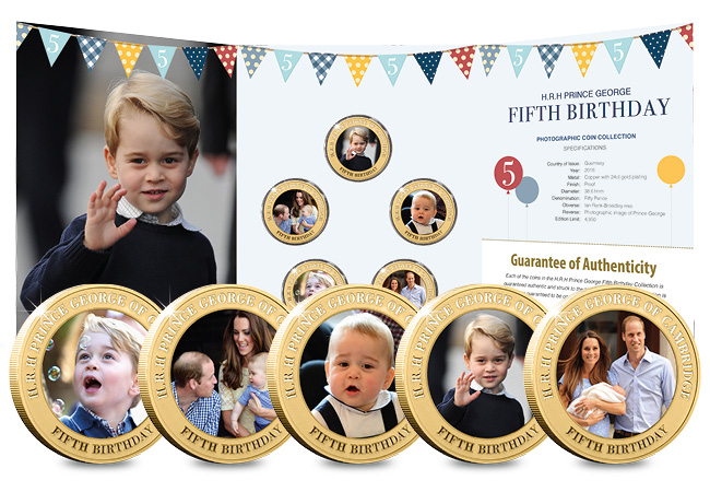 DN Prince George Fifth Birthday Guernsey Gold Plated Five Coin Set product pages9 - Happy Birthday Prince George