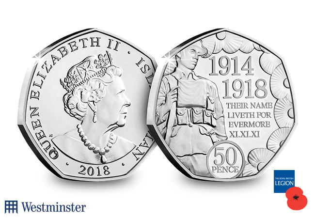 WWI Armistice RBL IOM CuNi BU 50p Coin Obverse Reverse 1 - Every school child on the Isle of Man presented with very special 50p coin!