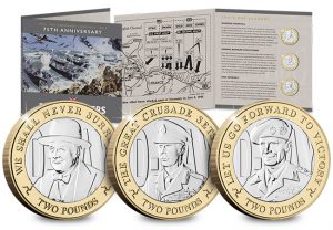 D Day 75th Leaders IOM CuNi BU Two Pounds Three Coin Set 300x208 - New coins issued to commemorate the three leaders who inspired an Allied victory