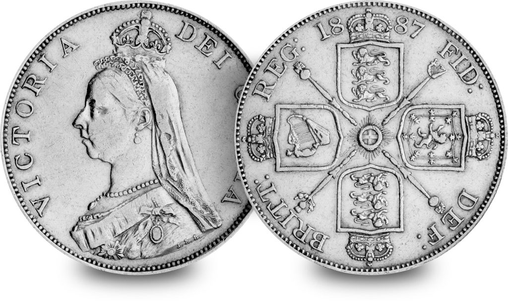 ST UK 1887 Queen Victoria Double Florin Silver Coin Both Sides 1 1024x607 - From youthful queen to graceful empress - discover the five faces of Queen Victoria