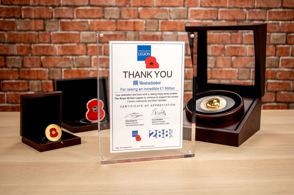 288 Group RBL 1 Million Contribution Award 2 1024x682 - The Westminster Collection raises £1 Million for The Royal British Legion!
