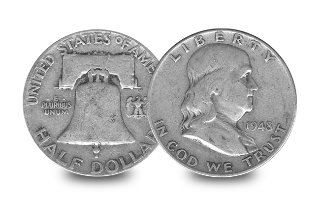 Celebrate Fourth of July with America’s most iconic coins Infamous Notorious and Scandalous U.S. Coin Set product page 1948 Franklin half dollar - Celebrate Fourth of July with America’s most iconic coins