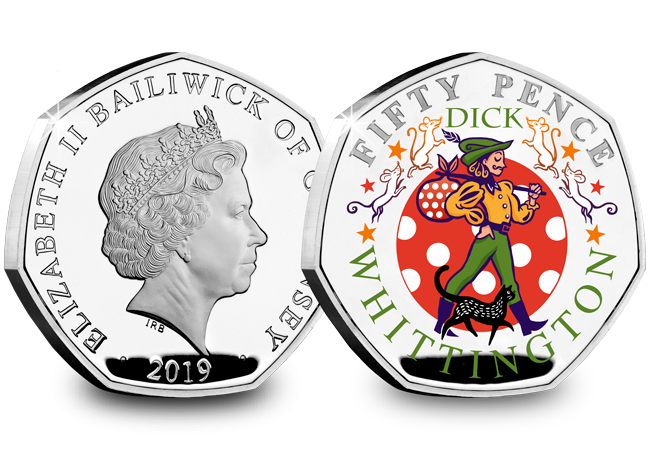LS Guernsey 50p Pantomime Coin Dick Whittington Both Sides - Curtains Up! FIVE Brand New Christmas Panto 50p Coins revealed...