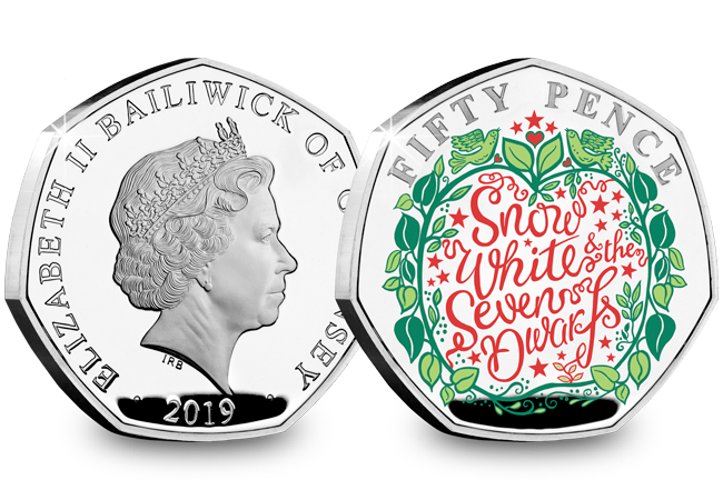 LS Guernsey 50p Pantomime Coin Snow White Both Sides - Curtains Up! FIVE Brand New Christmas Panto 50p Coins revealed...