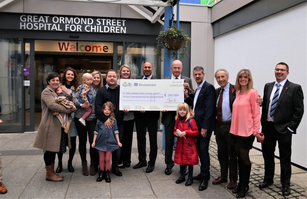 £250,000 cheque giving ceremony at Great Ormond Street Hospital 