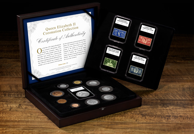 UK 1953 coronation coin and stamp set box - Unboxing a complete set of 1953 coins and stamps