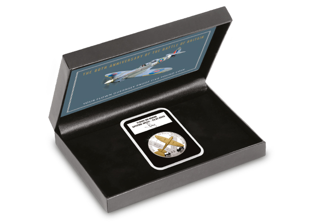 DY Flown Battle of Britain Guernsey Proof £5 with gold product page images  02 - The day we took 1,000 coins into the sky in an original WWII Spitfire…