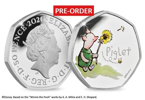 uk 2020 piglet silver proof 50p product page images coin obverse reverse with flash 1 - Introducing the BRAND NEW Winnie the Pooh 50p Coin Range