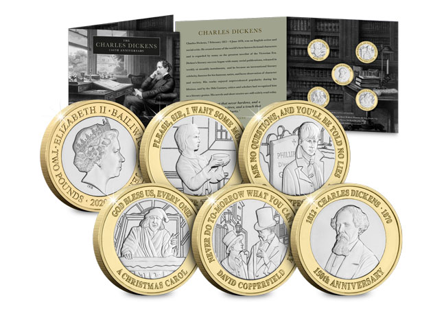 Charles Dickens 2 BU set main - The BRAND NEW £2 coins in honour of literary legend Charles Dickens…