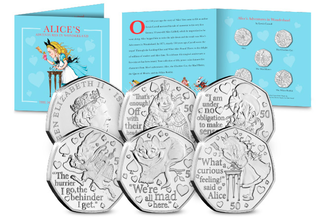 DN 2021 IOM BU 50p Alice in wonderland product images main - Fall down the rabbit hole and discover the BRAND NEW Alice’s Adventures in Wonderland 50ps…
