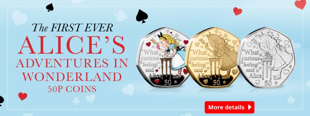 Everything you need to know about the Alice’s Adventures in Wonderland 50p coins… DN 2021 IOM BU Silver colour Gold 50p Alice in wonderland homepage banners 1 1 1024x386 - Everything you need to know about the Alice’s Adventures in Wonderland 50p coins…