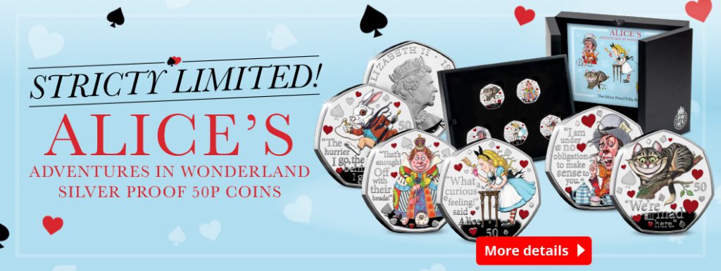 Unboxing Alice's Adventures in Wonderland Silver Proof 50ps DN 2021 IOM BU Silver colour Gold 50p Alice in wonderland homepage banners 6 1024x386 - Unboxing Alice's Adventures in Wonderland Silver Proof 50ps