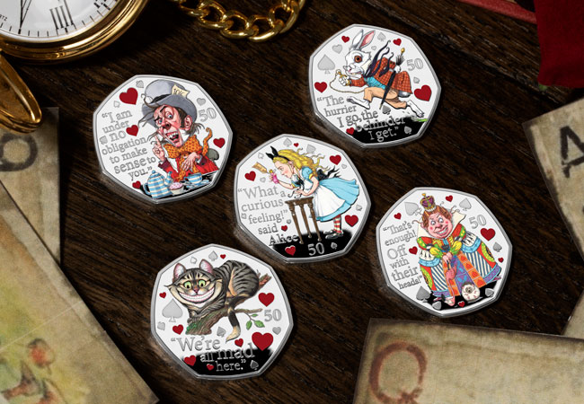 LS 2021 IOM Alice in wonderland silver proof with colour print set lifestyle 2 - Fall down the rabbit hole and discover the BRAND NEW Alice’s Adventures in Wonderland 50ps…