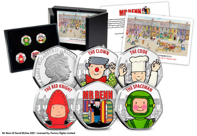 Mr Benn 50th Anniversary Silver Proof 50p Set Product Images Coins with Packaging - As if by magic…Mr Benn 50p coins appeared!