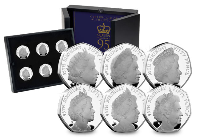 Queen's 95th Birthday Silver 50p Set