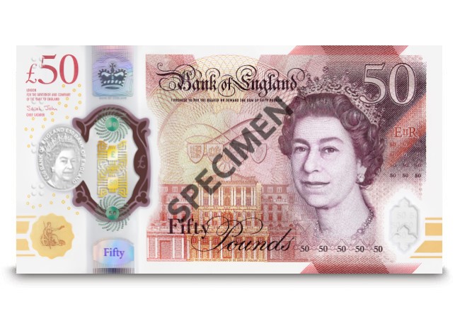 The front of the £50 banknote showing Her Majesty the Queen's portrait