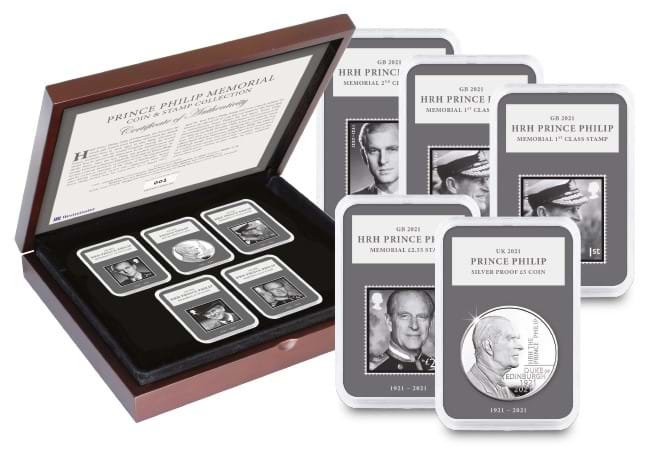 Y010 prince philip memorial silver proof coin and stamp collection product images all capsules with box - NEW UK £5 issued to honour HRH Prince Philip – everything you need to know