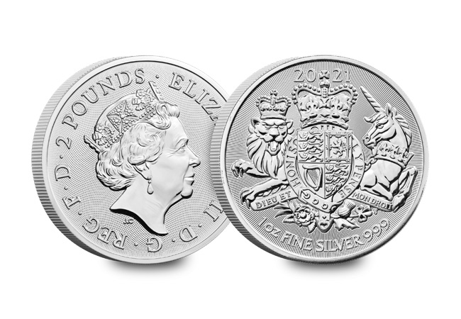 The UK 2021 Royal Coat of Arms 1oz Silver Coin Obverse and Reverse