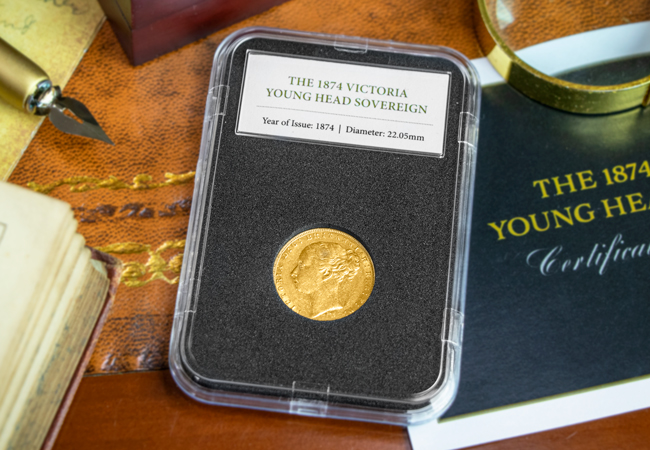 Own the 1874 Churchill Birth Year Sovereign 1874 Victoria Young Head Sovereign Capsule - Own the 1874 Churchill Birth Year Sovereign