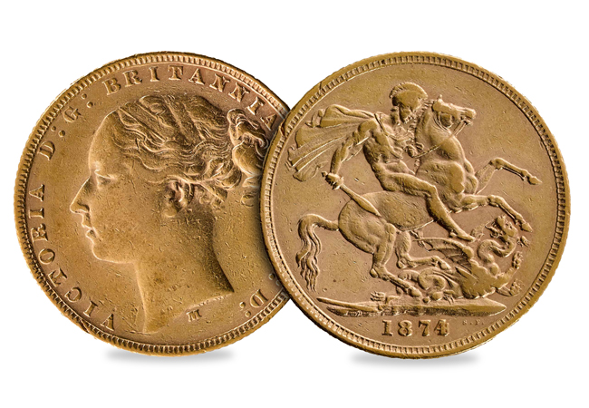 1874 Victoria Young Head Sovereign Obverse Reverse - Own the 1874 Churchill Birth Year Sovereign