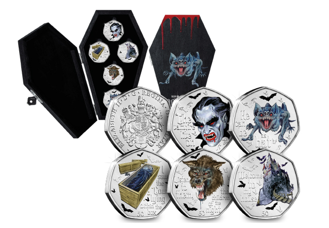 Check out these NEW Spooky Dracula 50ps – with one Sell-Out already! Dracula Colour Brilliant Uncirculated 50p Set - Check out these NEW Spooky Dracula 50ps – with one Sell-Out already!