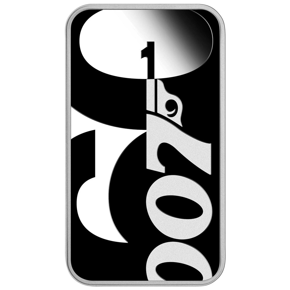 Celebrate 60 years of 007 with this extremely limited silver proof coin! James Bond 60th Anniversary 1oz Silver Proof Rectangular Coin Reverse 2 - Celebrate 60 years of 007 with this extremely limited silver proof coin!