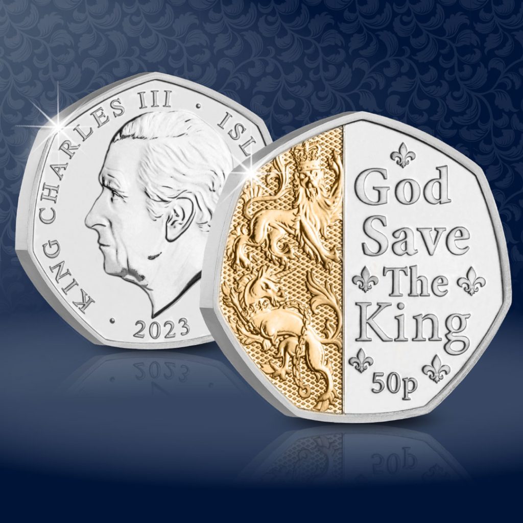 DN 2023 Coronation of KCIII Anthem 50ps with selective gold facebook banners 1 1024x1024 - FIRST King Charles III Coronation Coin REVEALED – The Dual-Plated Coronation 50p