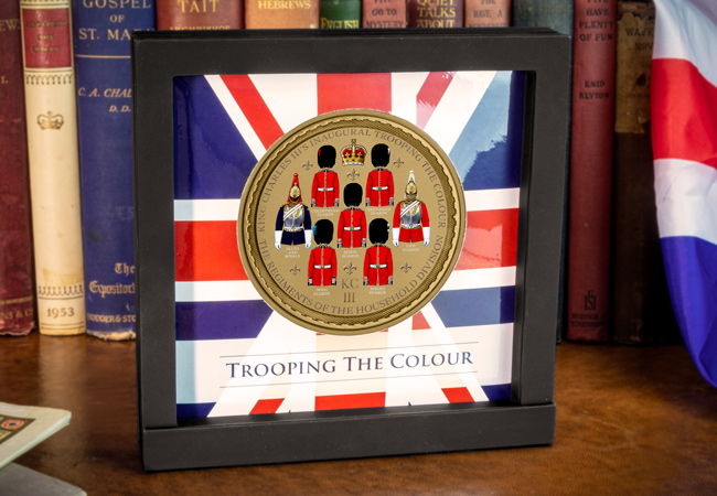 Trooping the Colour 100mm Medal Lifestyle 01 1 - Introducing the SUPERSIZE commemorative issued to celebrate King Charles III’s Inaugural Trooping the Colour ceremony