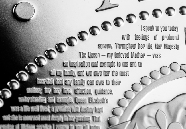 King s Speech Silver 5oz Close up 04 - The Silver Coin that Speaks Volumes: An Entire Speech Engraved in Precious Metal