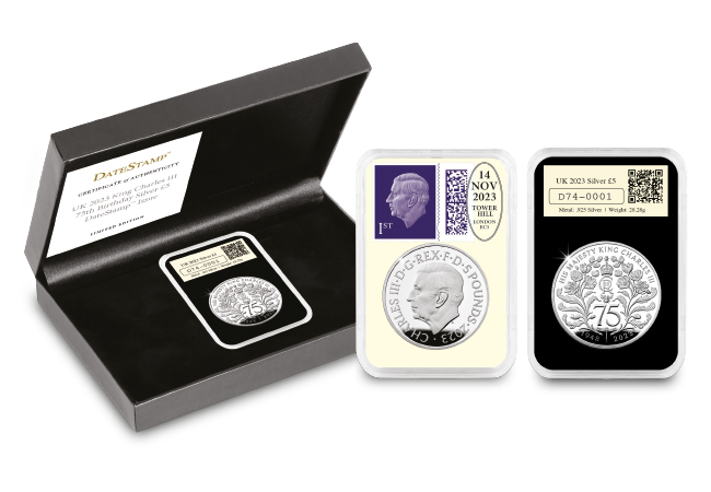 KCIII 75th Birthday Silver DateStamp Whole Product  - Celebrating King Charles III’s 75th Birthday with The Royal Mint