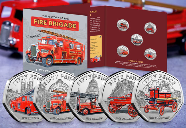 Blazing Trails: NEW 50p Coins released to honour the history of Britain’s Fire Service Fire Engines BU Colour 50p Set Lifestyle 01 - Blazing Trails: NEW 50p Coins released to honour the history of Britain’s Fire Service
