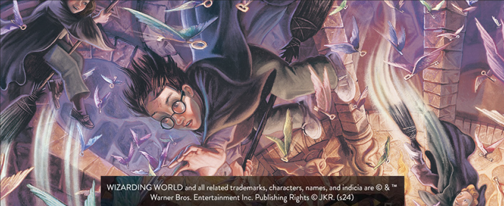 Image depicting an illustration of the Winged Keys Challenge from Harry Potter and the Philosophers Stone book by Jim Kay.