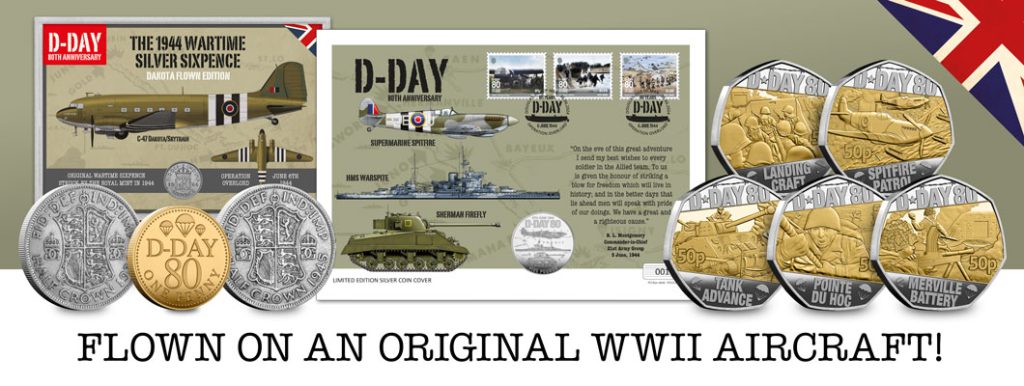 D Day 80th Anniversary Flown Coin Range Homepage Banner 1024x386 - Recreating History – The Coins Flown on an Original D-Day Dakota Aircraft
