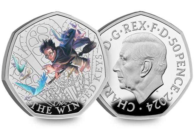 168h uk 2024 harry potter winged keys silver 50p coin obverse and reverse - The World of Harry Potter UK 50p Coin Series ⚡