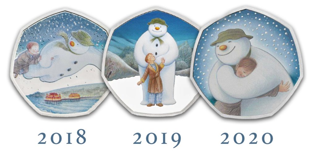 3 coins 1024x498 - The Magic of the Snowman™ Returns: A Look at the New 2024 Snowman 50p Coin