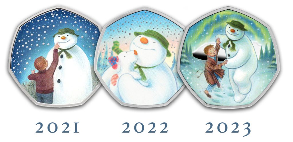 3 coins 2 1024x498 - The Magic of the Snowman™ Returns: A Look at the New 2024 Snowman 50p Coin