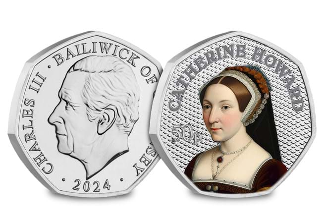 henry viii wives bu colour 50p set catherine howard obv rev - Step into Tudor History: The Wives of Henry VIII Colour BU 50p Set – Limited Edition, 70% Sold!