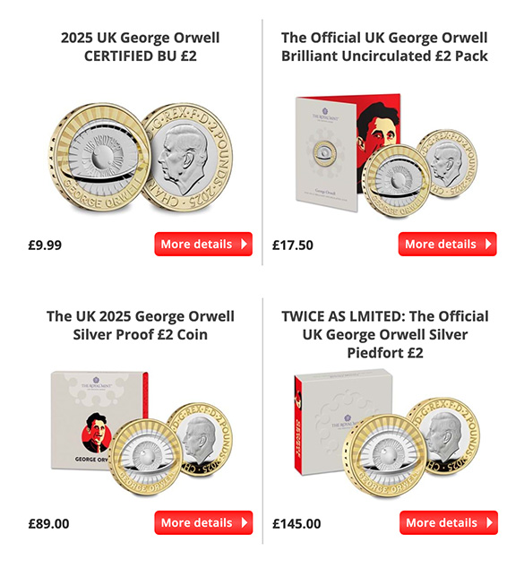 George Orwell Range page of 2 coins  - George Orwell: A Literary Icon Honored with a Special £2 Coin