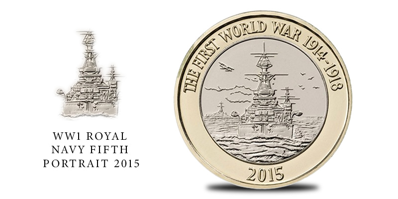 WW1 Royal Navy Fifth Portrait 2015 rare 2 coin  - Rarest £2 Coins in the UK