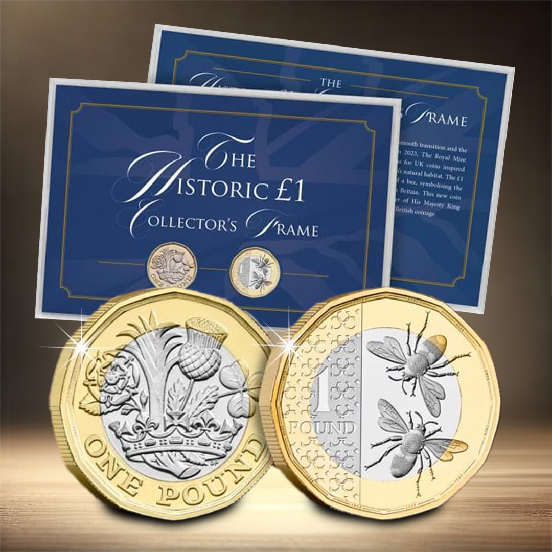 the historic 1 collector s frame obv rev social media post - Rare UK £1 coin pair: The 2017 Nations of the Crown and 2023 Bee £1 Coins