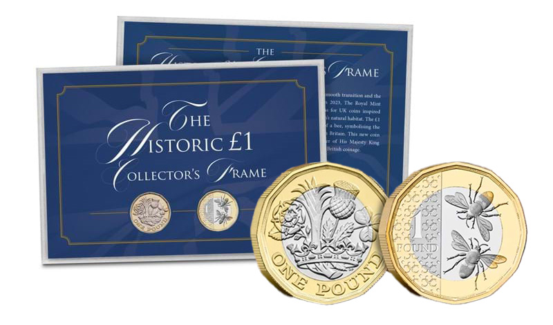 the historic 1 collectors frame 1 1 - Rare UK £1 coin pair: The 2017 Nations of the Crown and 2023 Bee £1 Coins