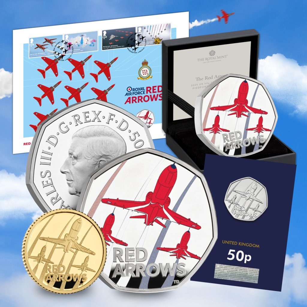 UK 2025 RAF Red Arrows coin range 1024x1024 - Red Arrows 50p Coin Collection: A Tribute to Britain’s Iconic Aerobatic Team