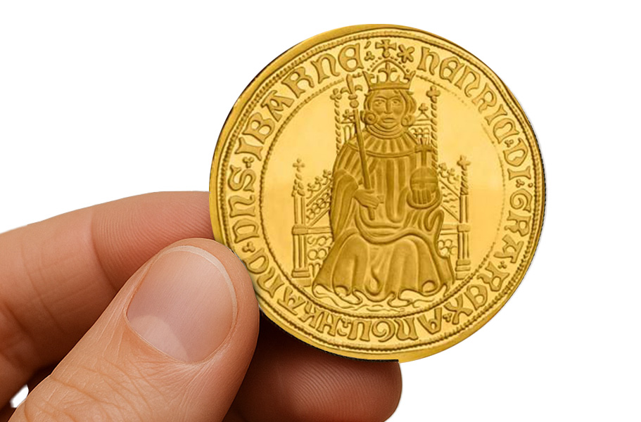 Own a Replica of the 1489 Henry VII Sovereign – One of the First Ever – For FREE 👑 1489 Henry VII Sovereign Gold plated Replica in hand - Own a Replica of the 1489 Henry VII Sovereign – One of the First Ever – For FREE 👑