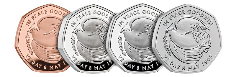 peace dove ve day 50p coins - VE-DAY 50p Coin 